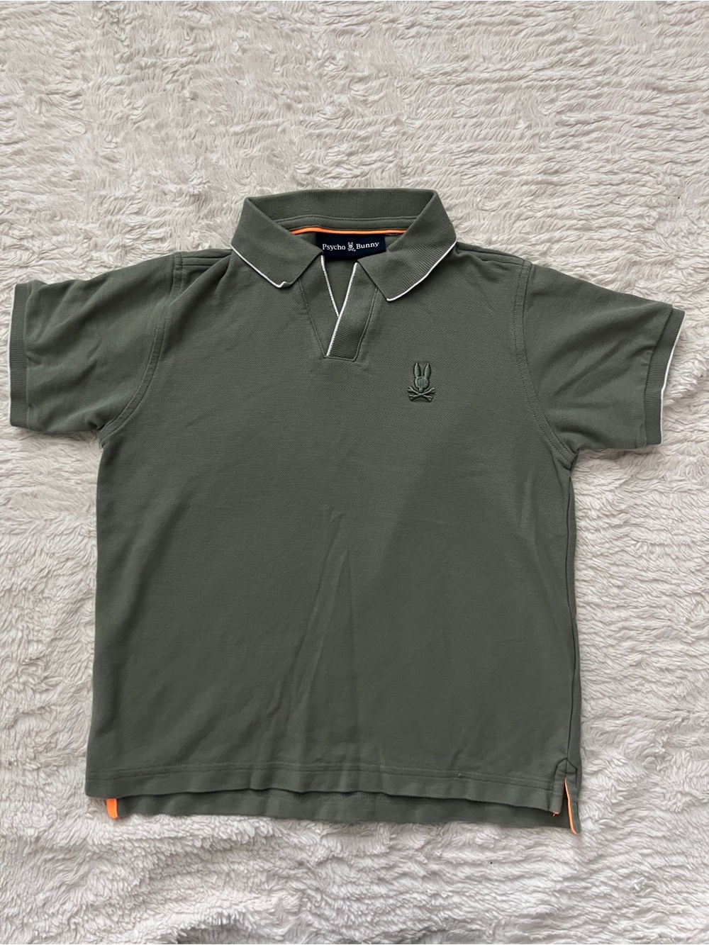 Psycho Bunny Boys Olive Green V-Neck Johnny Collar Polo Shirt | Kids Size 6/7